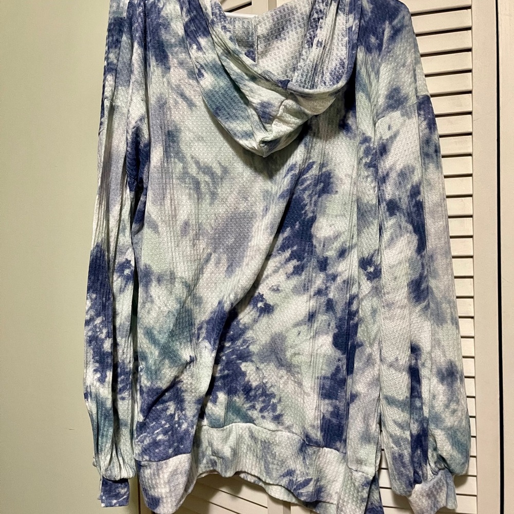 blue TieDye Long Sleeve Waffle Hoodie